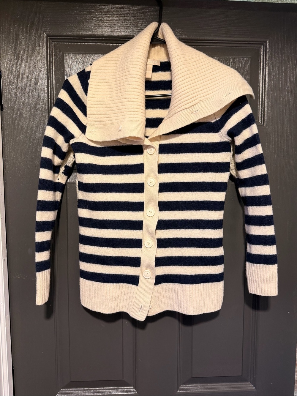 Banana Republic Cream and Navy Striped Shawl-Collar Cardigan